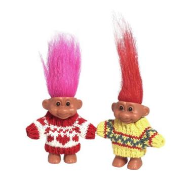Imagem de Bonecas Troll Cutextris Retro Lucky com suéteres tricotados à mão, 2 p