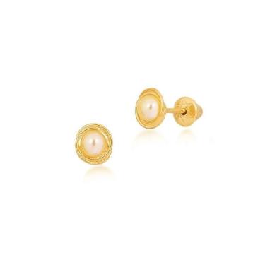 Imagem de Brinco De Ouro Infantil Pérola Rococó - Ref: Bp0609