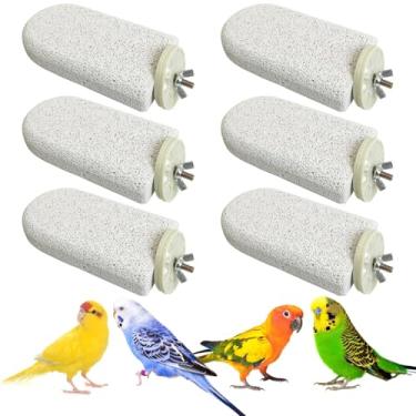 Imagem de PINVNBY 6 peças grande gaiola de pássaro poleiro natural papagaio bico moagem pedra periquito cálcio brinquedo mastigar plataforma de suporte de pássaro para calopsita Conure Lovebird Finch