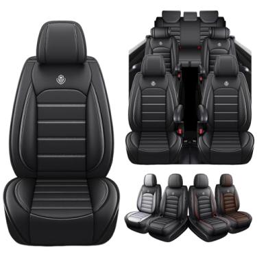 Imagem de Capas de assento para Kia Telluride 2000-2025, 7 assentos, cadeiras de capitão de segunda fileira de 3 fileiras, capas de assento automotivas de couro impermeável para SUV, conjunto completo de capas