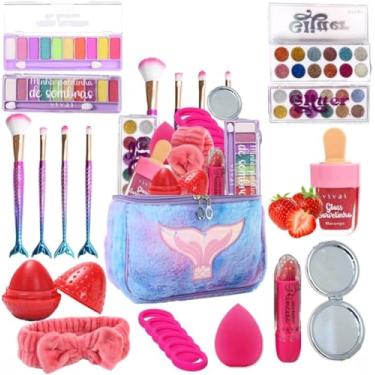 Imagem de Kit de Maquiagem Infantil, 11 Itens, com Maleta Sereia, Paletas de Sombras, Glitter, Pincéis e Acessórios