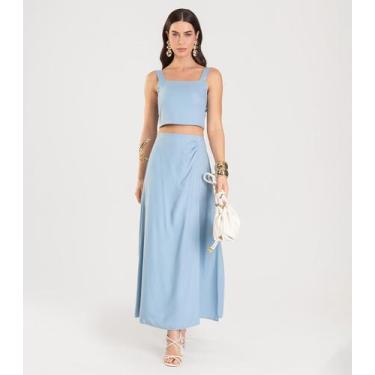 Imagem de Saia Longa Lisa Feminina Dianna Azul, PP, Azul