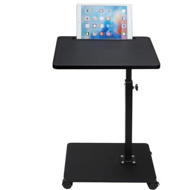 Imagem de Mesa de bandeja de TV com mesa, rodas de mesa lateral, altura ajustável com compartimento para celular, mesa de cabeceira de sofá para assistir TV, comer, lanches e uso de laptop (preto)