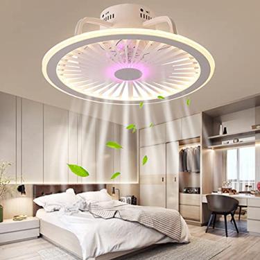 Imagem de Ventilador de teto com iluminação e controle remoto LED Luzes de teto ultrafinas e silenciosas Invisíveis Silencioso 40W Ventiladores de cabeça de gato reguláveis Lâmpada de teto Sala de est