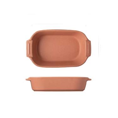 Imagem de Prato de serviço prato de jantar de cerâmica retangular, prato de sopa para uso familiar com alça, prato de cozimento adequado para queijo, arroz, pratos de cores sortidas (cor: laranja, tamanho