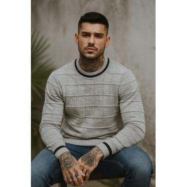 Imagem de Sueter masculino de tricot linho blusa de frio - Generica, Cinza, GG