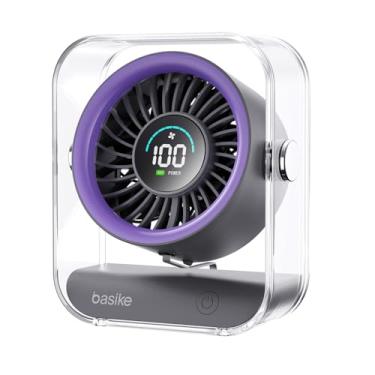 Imagem de Basike Ventilador de Mesa Mini com Display Digital, 100 Níveis de Velocidade Portátil Bateria 5000mAh de 7h, Anjo Ajustável 60°, Silencioso para Casa, Escritório e Viagens (Roxo)