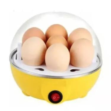 Imagem de Cozedor de Ovos Elétrico Automático Bivolt | Máquina para Cozinhar 7 Ovos ao Ponto (Mole, Médio, Duro) | Cor Branca | Praticidade e Segurança para Cozinha (Amarelo)