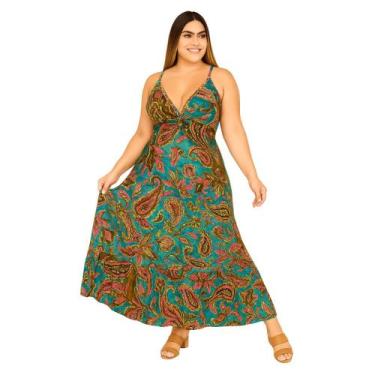 Imagem de Vestido Longo Indiano Vih Triny Estampa Linha Premium, G, Azul