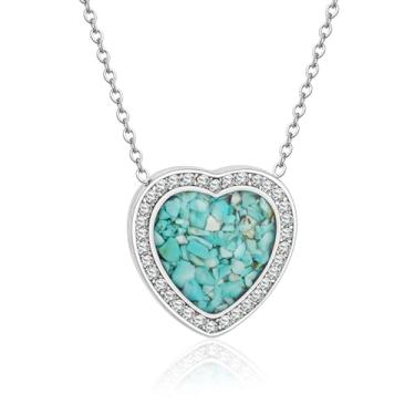 Imagem de Lauren-Spencer Colar de coração para mulheres, pingente feito à mão de aço inoxidável com turquesa natural, borda delicada em pedra de losango, presente para mãe, esposa, amiga no aniversário de