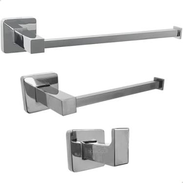 Imagem de Dona D Cor, Acessórios Banheiro Cromado Inox Papeleira Gancho Toalheiro