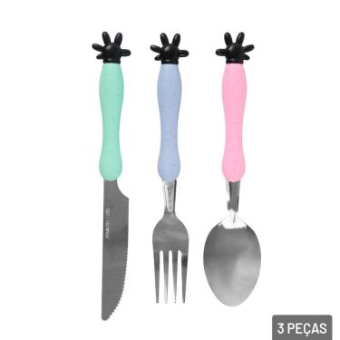 Imagem de KIT Talher Inox 3 Peças Infantil Mão Color - Tudo em Caixa