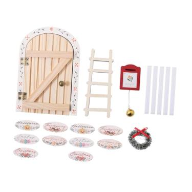 Imagem de Fenteer Conjunto de decoração de porta de fadas em miniatura de madeira, elfo de Natal, mini guirlanda de Halloween, sino, caixa de correio, artesanato faça