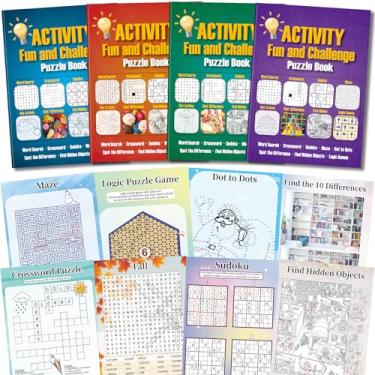 Imagem de Elfew 4 Pack Activity Book for Adults, Brain Games, Memory Games for Adults, Teens and Seniors, Activities for Adults, Includes Word Search, Sudoku, Mazes and More, Relaxation Gifts for Women