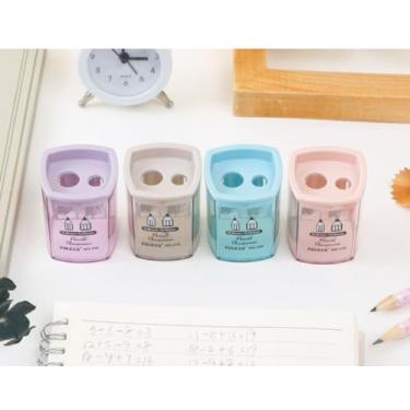 Imagem de Apontador de lápis duplo, pacote com 2, apontador de lápis duplo | Afia | Fácil de limpar | Adequado para viagens | Compacto, Biege