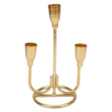 Imagem de Atyhao Suporte de Vela de 3 Cabeças, Candelabros de Braço Triplo Suporte de Vela de 3 Braços Conjunto de Castiçal de Ferro de 3 Com Calibre de 2,3 Cm para Mesa de (GOLD)