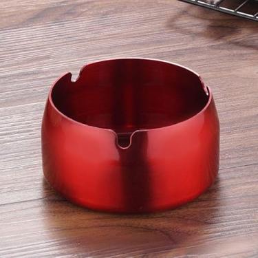 Imagem de Cinzeiro vermelho de aço inoxidável de 4 x 10 cm de diâmetro, bandejas redondas de fundo plano para uso interno e externo