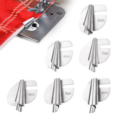 Imagem de 6 peças de bainha enrolada para costura, 3 mm-8 mm, 6 tamanhos, calcador de bainha enrolada, acessórios para máquina de costura curvada industrial doméstica