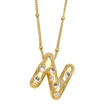 Imagem de Conjunto de bolhas de letras A-Z banhado a prata com diamantes para mulheres, colar feminino, joia fina, presente para mamãe, 45+5cm, Cobre, Sem Pedra Preciosa