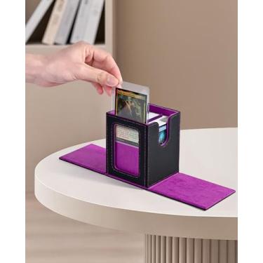 Imagem de MTG Deck Box with Commander Window Display, Trading Card Storage Box Holds 100 Double-Sleeved Cards Suitable for TCG/CCG/PTCG/EDH/Magic/Sport Cards(Black&Purple)