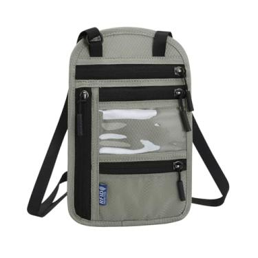 Imagem de Porta-passaporte para viagem, carteira de pescoço com bloqueio RFID, bolsa de armazenamento de documentos de viagem, Cinza 1, Carteira de pescoço para viagem, porta-passaporte, organizador de pescoço