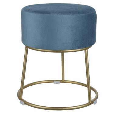 Imagem de Puff Decorativo Veludo Azul Com Metal Dourado  - D'Rossi