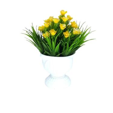 Imagem de Mini Vaso Grego Branco com Arranjo de Flores Artificiais Amarelas – Decoração Mesa, Balcão e Vitrine