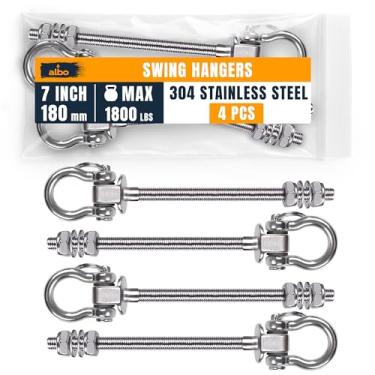 Imagem de Albo Pacote com 4 cabides de balanço resistentes – 18 cm, aço inoxidável 304, ganchos giratórios de 816 kg para varanda, saco de pancadas, rede, ioga, academia, playground, suporte de teto para