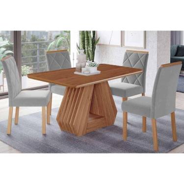 Imagem de Sala De Jantar Completa ágata Tampo Madeirado 130x80cm E 4 Cadeiras Fernanda Cinamomo - Carvalho/linho Grafite - Cimol