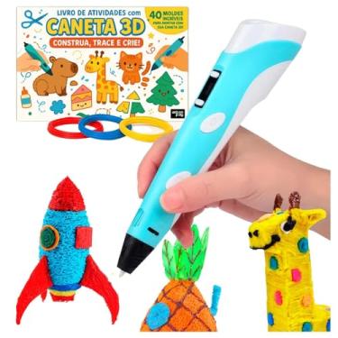 Imagem de Caneta Impressora 3D USB Bivolt com Controle de Temperatura, Display LCD e Filamentos ABS/PLA – Kit Completo para Crianças e DIY Criativo (Azul)