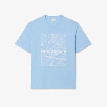 Imagem de Camiseta de Algodão com Estampa de Quadra de Tênis - Lacoste, 2XL, Azu