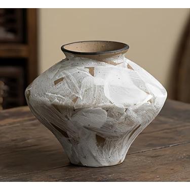 Imagem de Vaso de cerâmica rústico, vaso de flores vintage, vaso rústico, vasos decorativos de fazenda para decoração de casa, mesa, sala de estar, decoração de prateleira (branco)