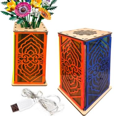 Imagem de Vaso de madeira para flores Lego, suporte de exibição para produtos botânicos Lego, vaso geométrico vazado, presente para amantes de flores (vermelho e azul)