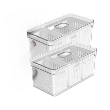 Imagem de Caixa De Armazenamento Para FrigoríFico Com Grelha De Drenagem – Para Lavar E Armazenar Legumes E Frutas(2 UN Potes 5L C/3 Divisoria)