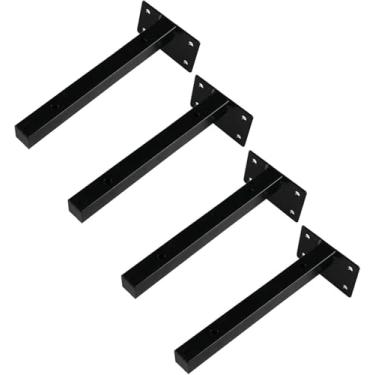 Imagem de Suportes De Prateleira Flutuantes, Um Pacote De 4, Suportes De Prateleira De Parede De Ferro Forjado, Espessura 2mm, Tubo Quadrado 2x2cm, 10/15/20/25/30/35/40/50cm, Com Montagem, Black, 30cm/11.81in