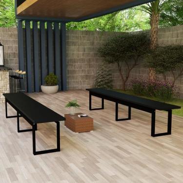 Imagem de Conjunto 2 Bancos Retangulares Com 160cm Mesa Sala Varanda Gourmet - G