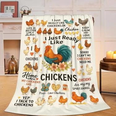 Imagem de Cobertor de galinha fofo "I Just Really Like Chickens", cobertor de galo, macio, aconchegante, felpudo, quente, roupa de cama, cobertores de animais engraçados, presentes para meninos, meninas