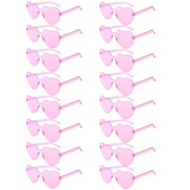 Imagem de Semato 16 peças de óculos de sol de coração, sem aro, em forma de coração, lembrancinhas de festa de despedida de solteira, Rosa claro, Standard