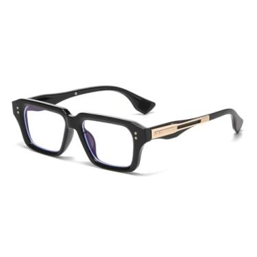 Imagem de VFDHN Óculos de sol retrô femininos, óculos de sol de leopardo com gradiente UV400, lentes transparentes da moda, armação rebitada masculina (C7 preto dourado transparente)