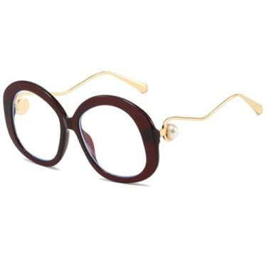 Imagem de JRLLFD Óculos de sol ovais de metal com armação grande e luxuosa para mulheres e homens, para dirigir ao ar livre, UV400 (vermelho transparente)