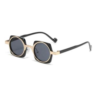 Imagem de VFDHN Óculos de sol pequenos da moda punk, femininos, retrô, lentes transparentes, masculino, armação (C2 dourado e preto)