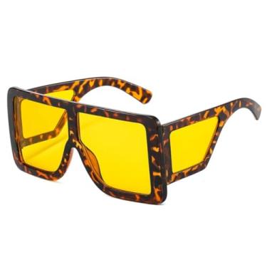 Imagem de HCPIHF Óculos de sol femininos grandes da moda, proteção UV400, retrô, masculino, esportivo, para atividades ao ar livre (amarelo-couro)