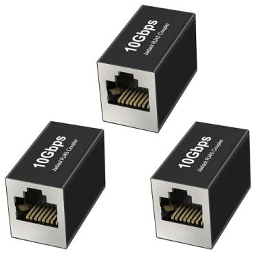 Imagem de Ethernet RJ45 Adapter - Shielded in-Line Coupler for Cat7/Cat6/Cat5e/cat5 Ethernet Cable Extender Connector - Female to Female Black