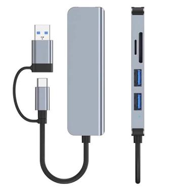 Imagem de Hub USB C, adaptador multiportas 5 em 1 com portas HDMI USB-C/USB-A 4K, leitor de cartão SD/TF, entrega de energia de 85 W, estação de ancoragem portátil de alumínio para home office e viagens