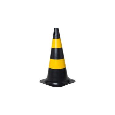 Imagem de Cone de Sinalização Trânsito em PVC 50 cm Preto e Amarelo - Plastcor