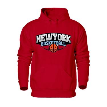 Imagem de Blusa Moletom Canguru Com Capuz Ajustavel Estampa New York Basketball Estiloso Academia Dia a Dia