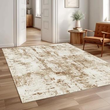 Imagem de FMFUNCTEX Tapete lavável 3x5 marrom, abstrato, moderno, neutro, marrom, cinza, antiderrapante, macio, com detalhe fino, entrada de entrada, tapete interno para sala de estar, quarto, jantar