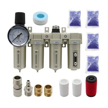 Imagem de Jecoupoon 1/5.1 cm e 3/10.2 cm NPT Sistema de secagem a gás de grau industrial 4 estágios, filtro coalescente, secador dessecante, drenagem automática, compatível com spray de tinta, cortador de