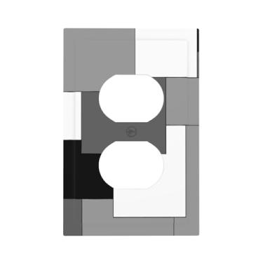 Imagem de Preto Cinza Geométrico Abstrato 1 Gang Outlet Covers Receptáculo Duplex Placa Decorativa Elétrica Branco Cinza Interruptores de Luz para Cozinha, Banheiro, Quarto