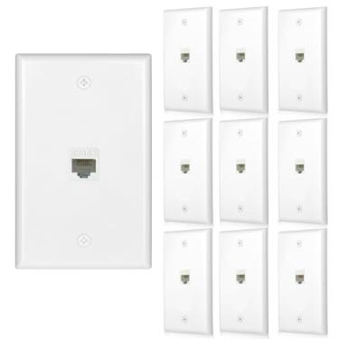 Imagem de Pacote com 10 Tomadas de Parede Ethernet Cat6 Placa RJ45 Keystone Jack Painéis Presentes Rede Branca 1 Porta Conector Acoplador em Linha Cabo de Interconexão de Internet Fêmea para Fêmea